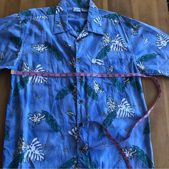 Vintage Men's Hawaiian Shirt Blue Hibiscus Ocean Pacific OP Floral Botanical L - Picture 6 of 7